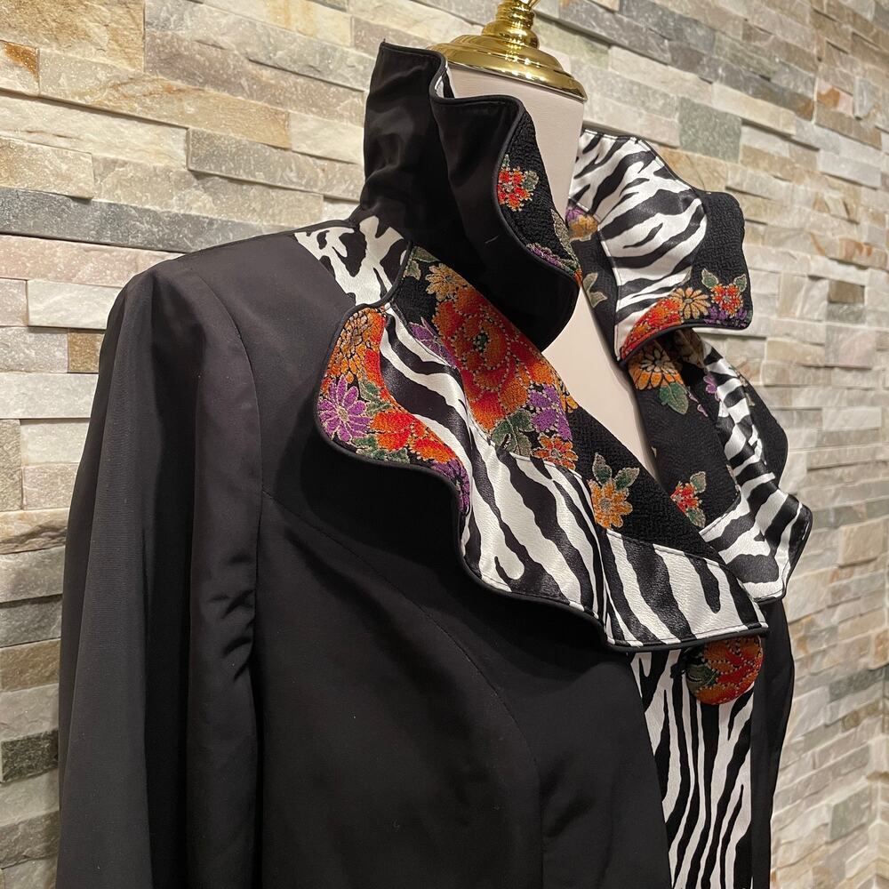 Vintage 90s Haute Couture Paris Blazer | Zebra Floral Wired Collar - Picture 3 of 13